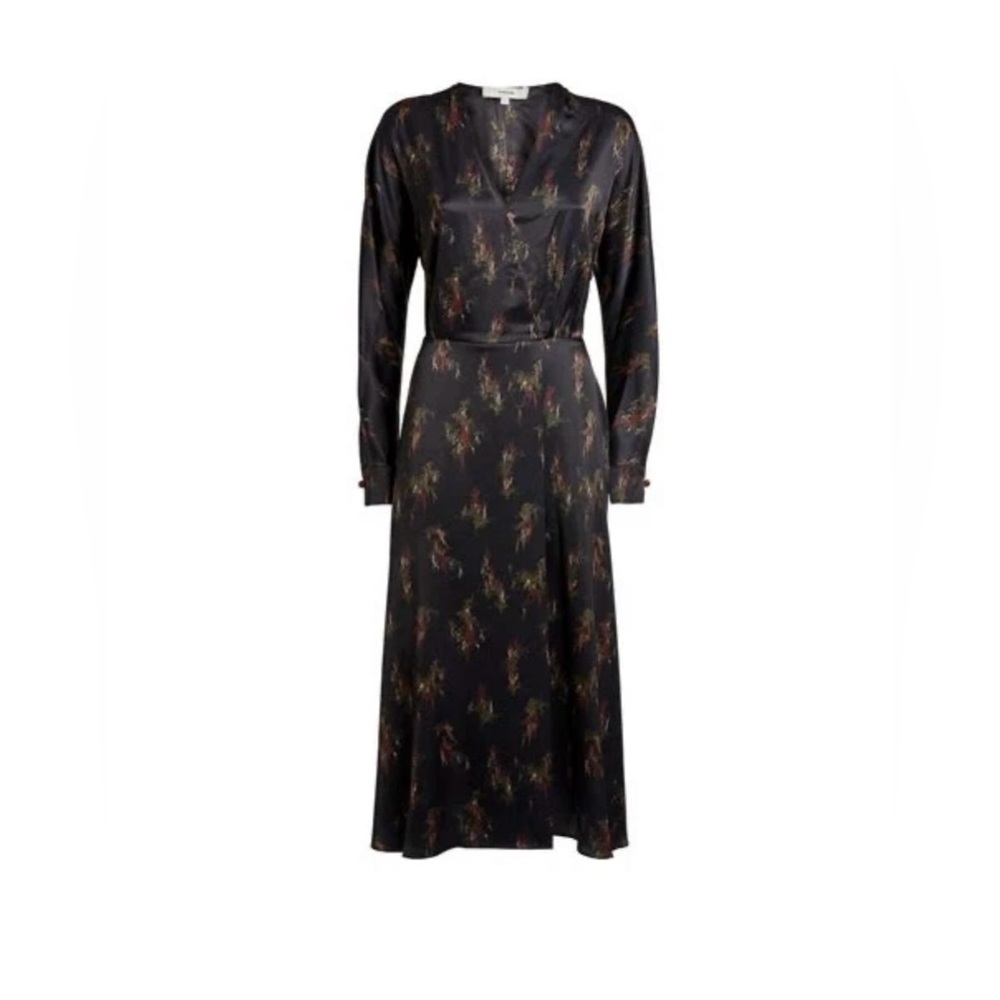 $445 Vince “Wisteria” floral silky long sleeve faux wrap v-neck dress  Size XS - Picture 8 of 14